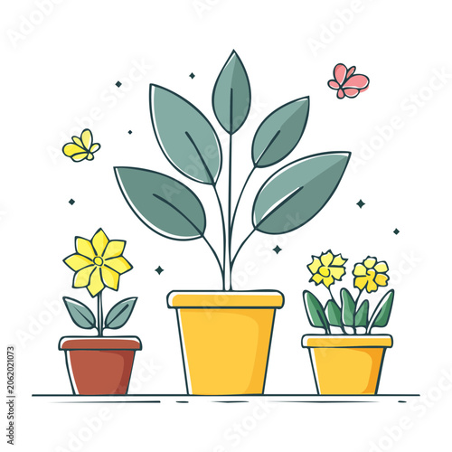 Flat color vector illustration of potted houseplant