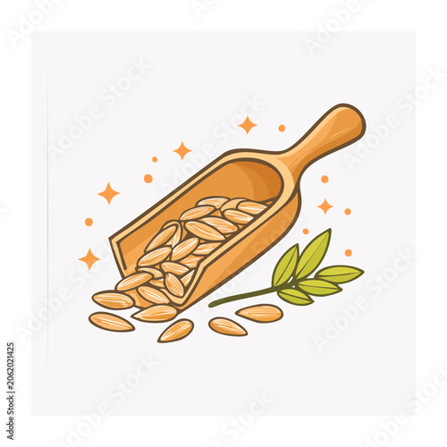 Ginger root with leaf and star illustration