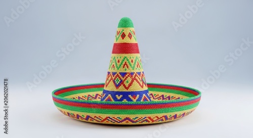 Colorful Mexican Sombrero Hat on White Background.