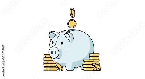 Photos Piggy Bank with Stacked Coins.