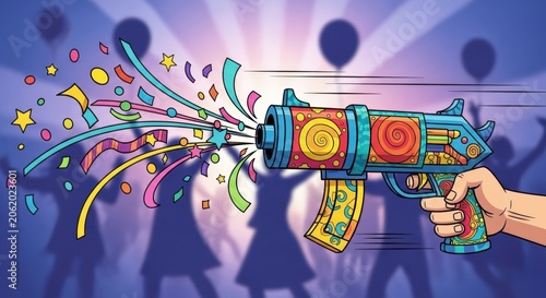 Confetti Cannon Firing at a Lively Party Celebration.