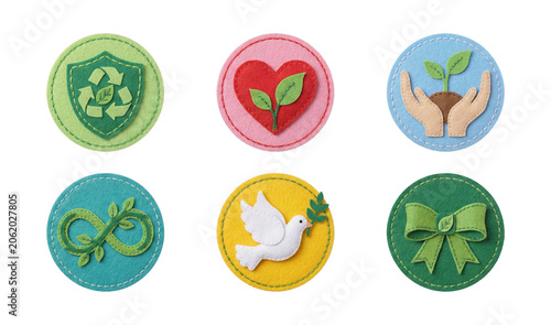Foto Collection of Eco Friendly Sustainable Environment Icons Made of Craft Felt Fabr