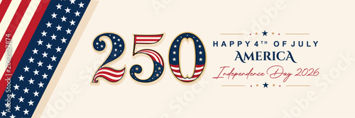 Konstfotografi Happy 4th of July 2026 Banner Template with Patriotic American Typography, Firew