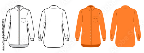 Fotografie Long sleeve shirt with front pocket, button closure and curved hem with relaxed silhouette