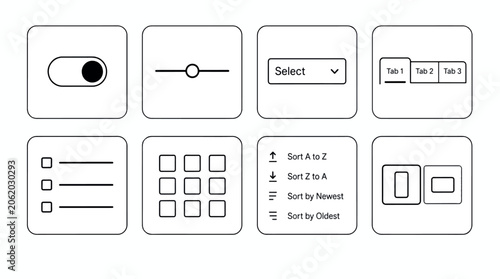 Collection of modern flat icons representing user interface elements for digital applications and.