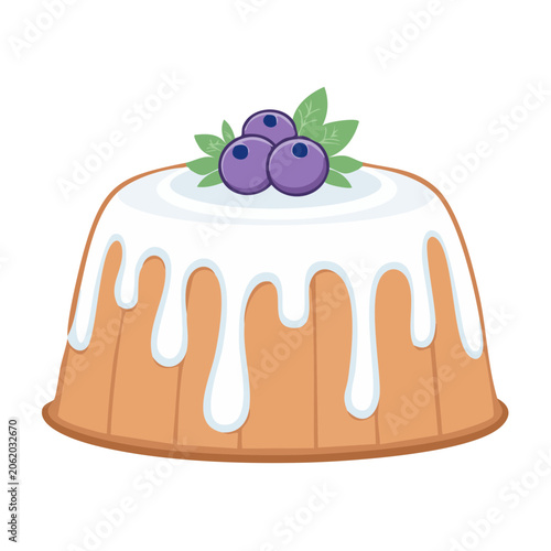 Illustration of a bundt cake with blueberries and white icing