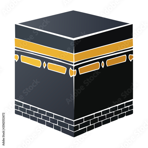 Isometric illustration of the Kaaba with gold band