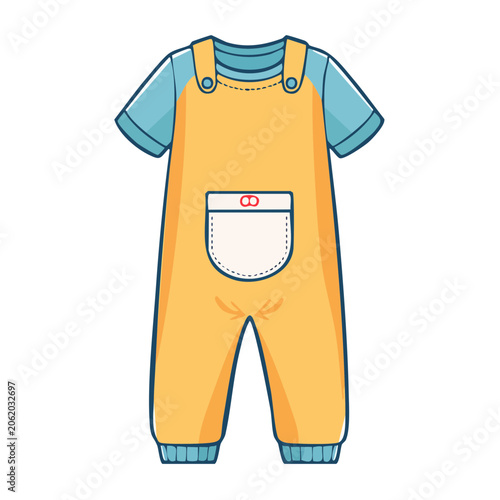 Orange baby overalls with light blue shirt illustration