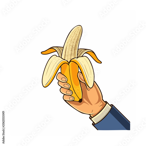 Flat design vector illustration of a banana with leaf