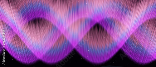 Procedural Algorithmic Art of abstract purple and pink wavy light trails on dark background