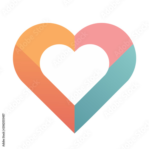 Colorful flat design heart icon with transparent background