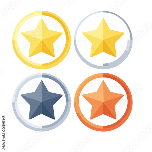 Four colorful star badges in flat design