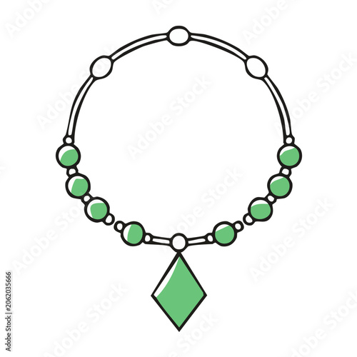 Green Beaded Necklace with Diamond Pendant Vector