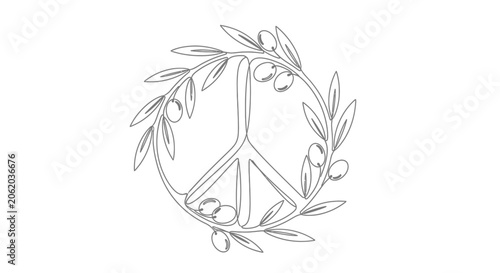 Картината върху платно Peace symbol with olive branch, minimalist line art