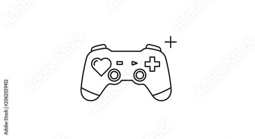 Simple Line Art of a Video Game Controller with Heart and Plus Sign.