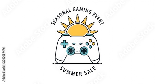 Summer Gaming Event Sale Icon with Sun and Controller.