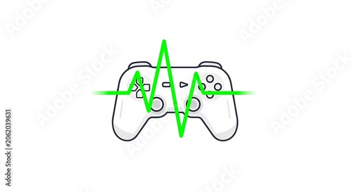 Video Game Controller with Green Heartbeat Line Graphic.