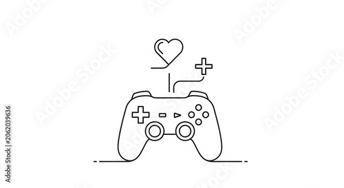 Video Game Controller with Heart and Plus Sign Icon.
