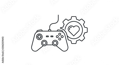Video Game Controller with Heart and Gear Icon.
