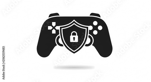 Video Game Controller with Security Shield and Lock Icon.