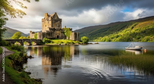 Eilean Donan Castle reflected in the calm waters of Loch Duich Scotland.