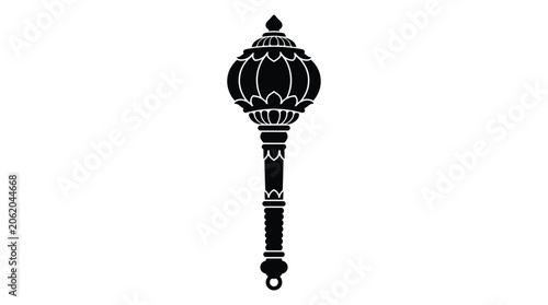 Tableau sur toile Indian Gada Mace Weapon Black Silhouette On White Background