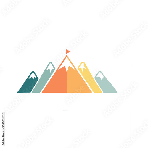 Flat design mountain range icon with flag