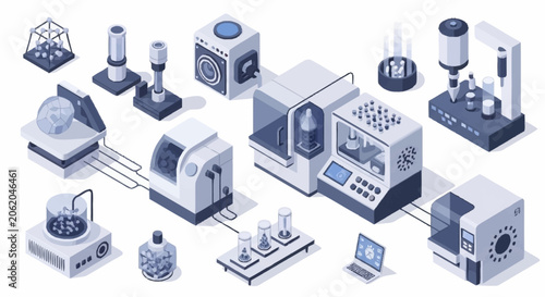 Quadro su tela Isometric illustration of advanced scientific laboratory equipment and research instruments