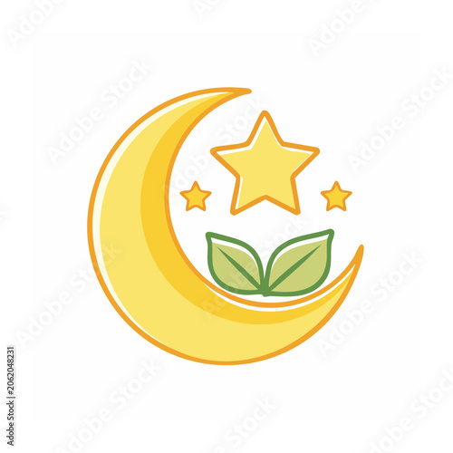 Flat design sun with plant and stars icon
