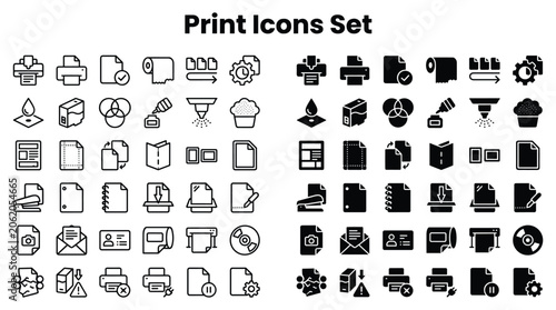 Foto Print Icons Set with Various Symbols and Logos Displayed