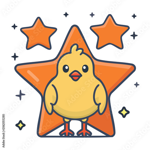 Cartoon fox with stars and snowflakes