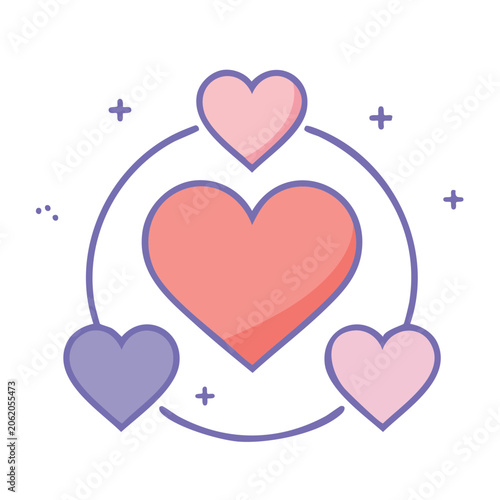 Flat design heart with plus symbols