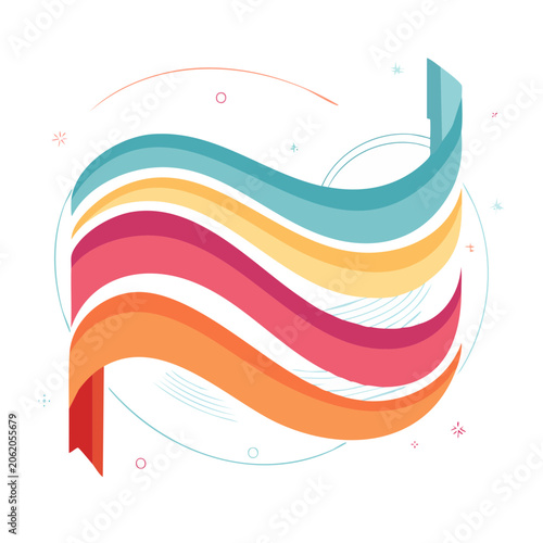 Abstract curved ribbon in flat design style