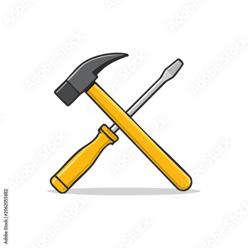 Yellow and blue flat design scissors icon