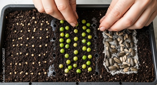Hands planting seeds in soil for germination and growth.