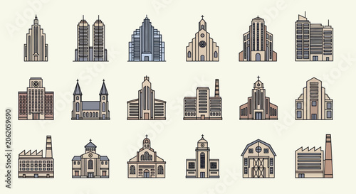 Fotografie Collection of diverse architectural buildings and structures.