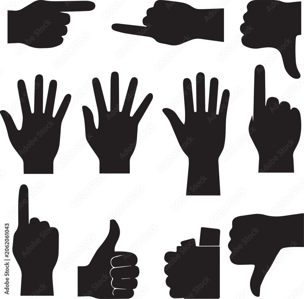 Fototapeta premium Hand gestures and signs collection of fingers and palm icons Vector