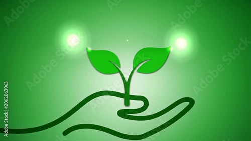Green sprout growing with glowing light effects