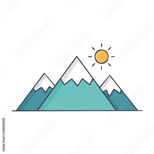 Sun over mountain peak flat design