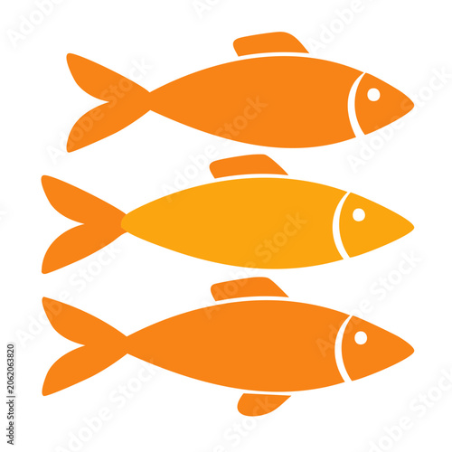 Three flat design fish icons aligned vertically
