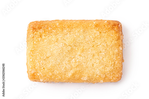 Close-up top view of rectangular butter cookie isolate on white background