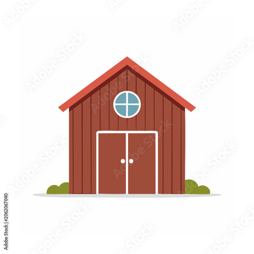 Red barn icon with cross symbol