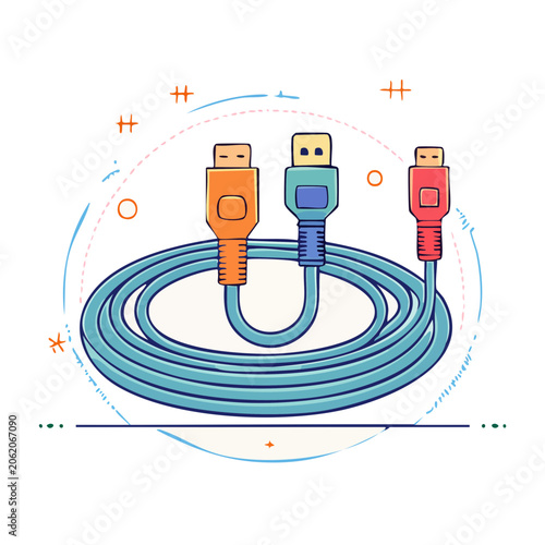 Three data cables with connectors isolated vector