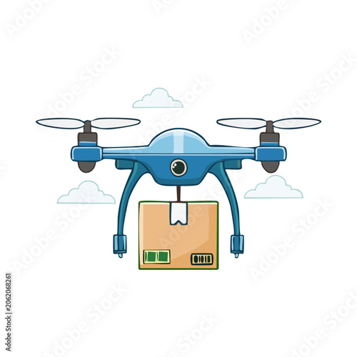 Blue delivery drone with package vector