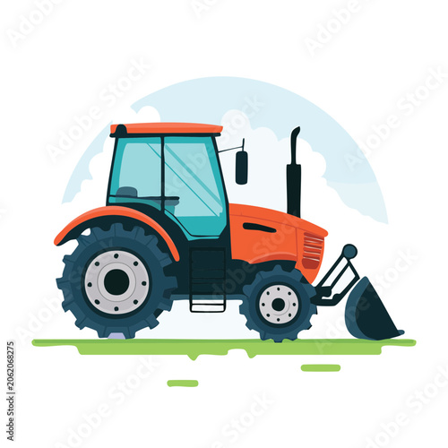Cartoon orange truck with crane isolated