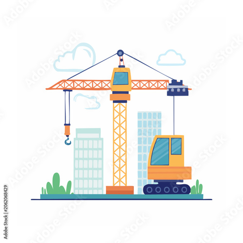 Flat design vector of industrial factory with smoke