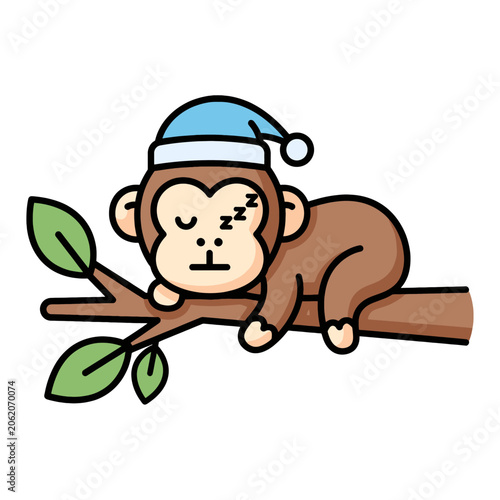 Photography A cute cartoon monkey sleeping peacefully on a tree branch