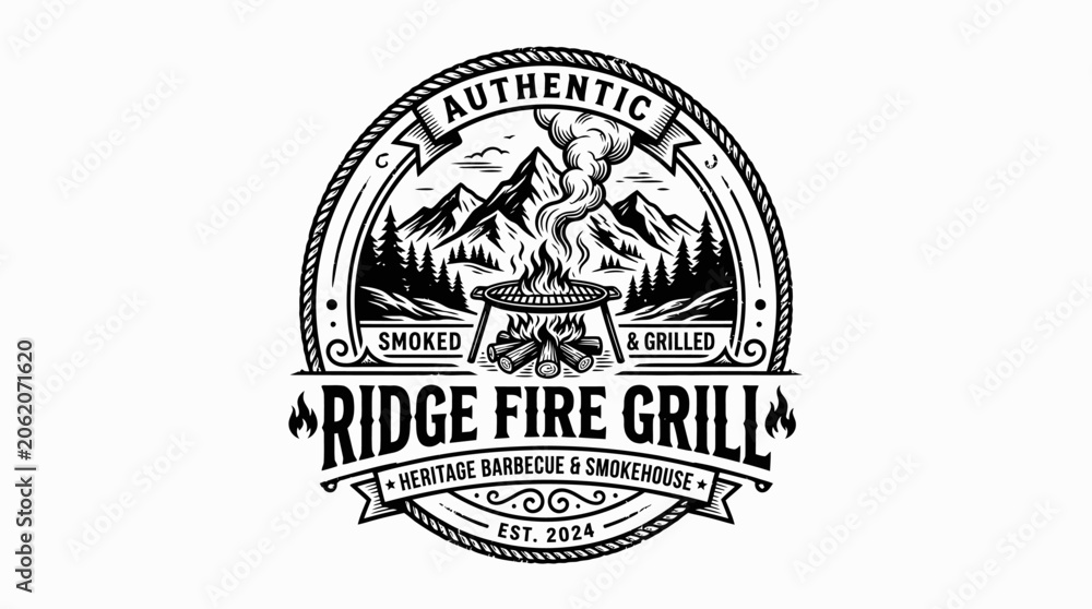 Fototapeta premium Ridge Fire Grill Restaurant Logo Design.