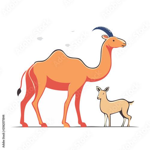Cartoon horse and bird side view illustration