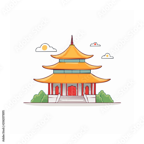 Flat color vector illustration of a pagoda